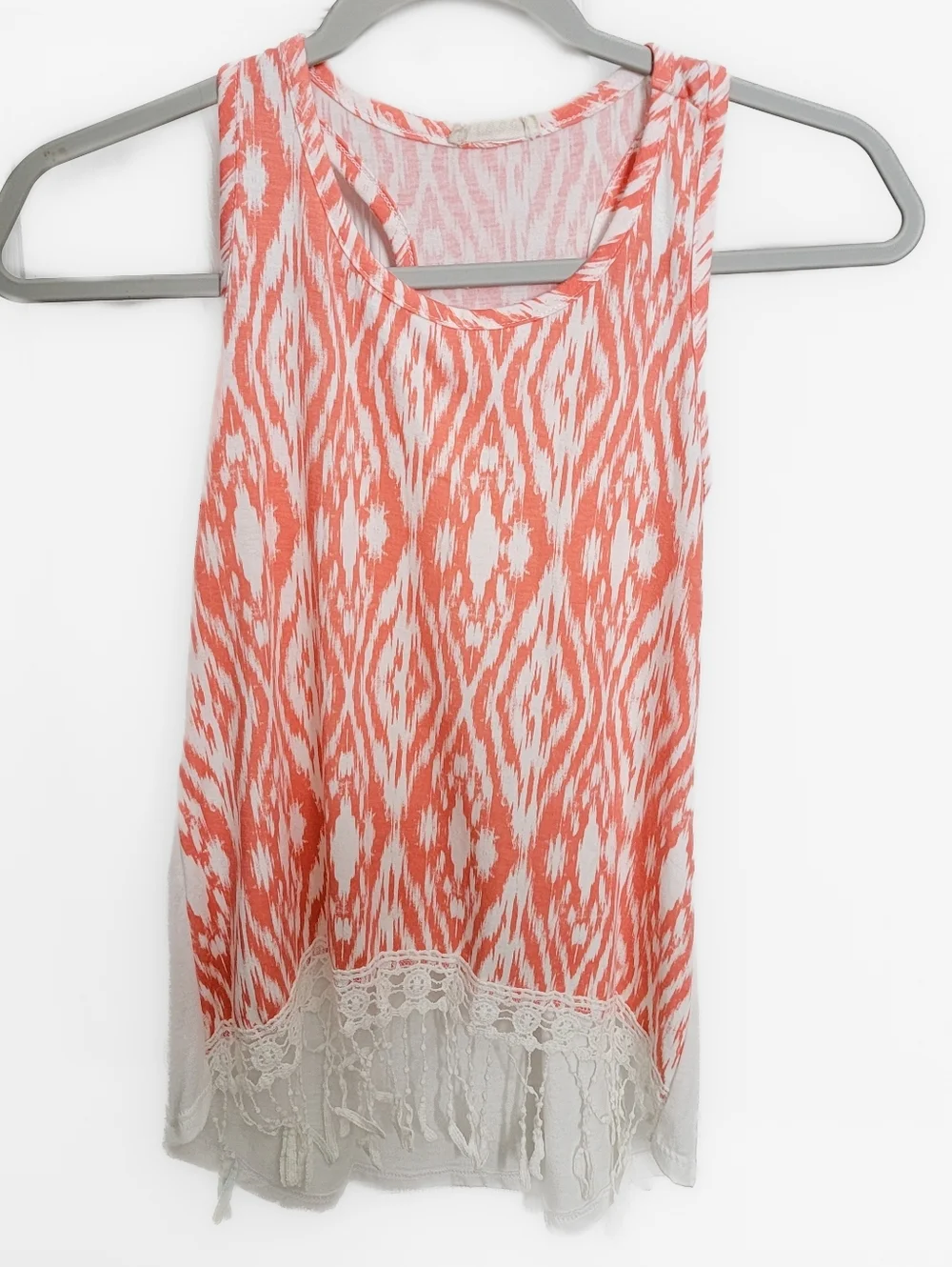 btween Coral and White Printed Camisole with Crochet Fringe Kids Size 14/16